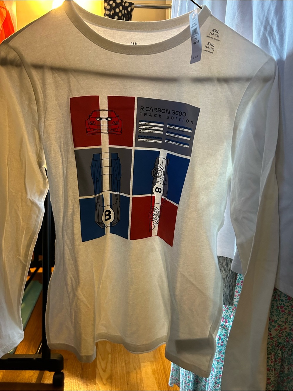 GAP White Long Sleeve Tee with Red and Blue Racing Panel